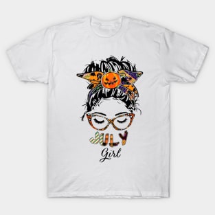 July Girl Halloween Face Wink Eyes Pumpkin T-Shirt